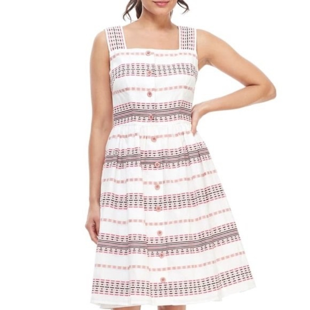 Gal Meets Glam Ashton Dress White Pink Striped Button Front Square Neck 18